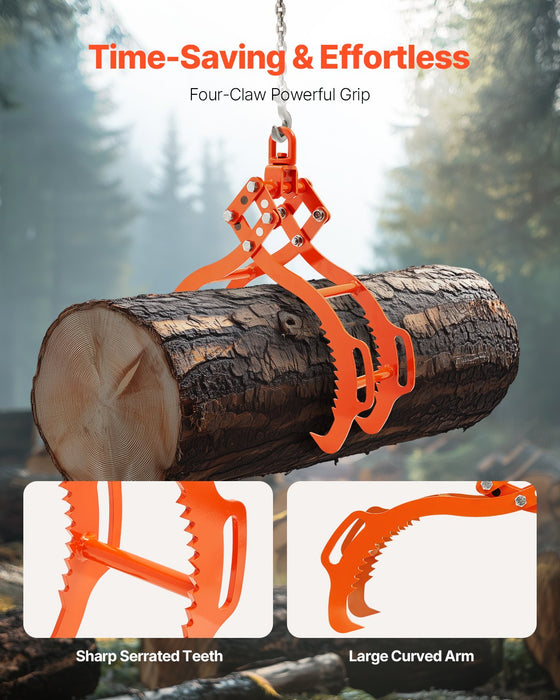 VEVOR 28in Log Lifting Tongs, 4-Claw Log Tongs, Heavy Duty Steel Log Grapple, 2650LBS Lifting Capacity, Swivel Log Graper Timber, Eagle Claw Design, Log Skidding Tongs for Trucks, Tractors, Forklifts
