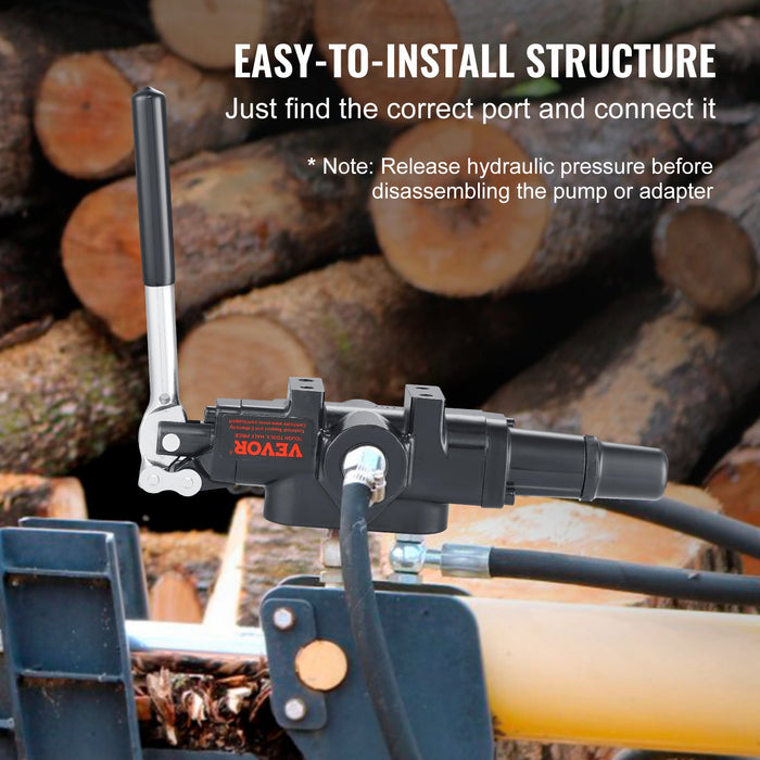 VEVOR Hydraulic Log Splitter Valve 1 Spool, 25 GPM Hydraulic Directional Control Valve, 3626PSI Hydraulic Loader Valve, Hydraulic Joystick Control Valve for Small Tractors, Loaders, Log Splitter