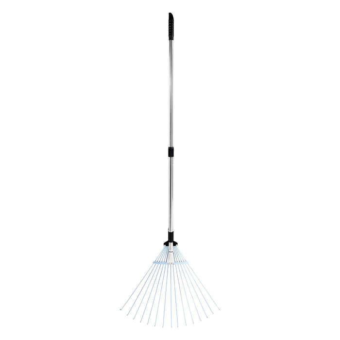 VEVOR Leaf Rake, 15 Metal Tines, Adjustable Garden Rake for Lawns with 19-57 cm Wide Head and 81.3-160 cm Long Handle, Heavy Duty Stainless Steel Small Leaves Tool for Gardening Camping Yard Grass