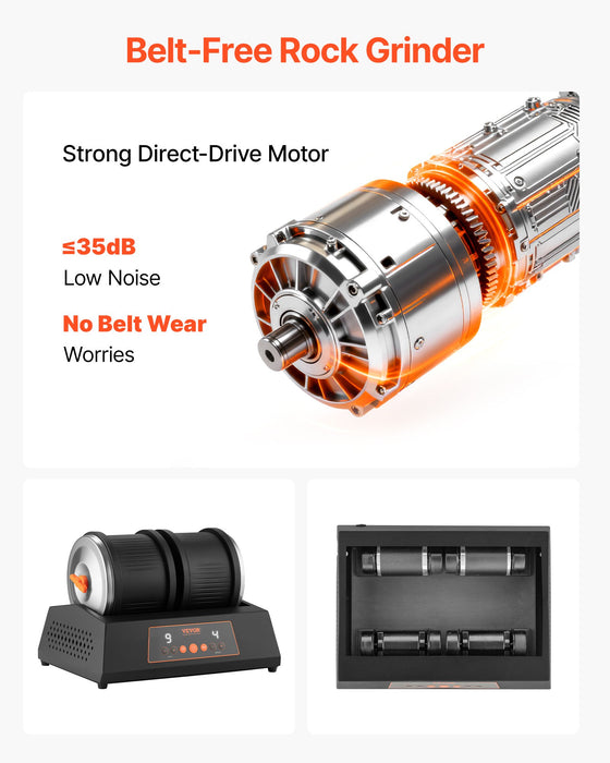VEVOR Rock Tumbler Kit, 8 lbs Rock Polishing Kit, 4 Speed Settings 9-Day Polishing Timer Stone Polishing Kit, Double Barrel Rock Polisher with Adapter, Rock Polisher for Adults and Kids
