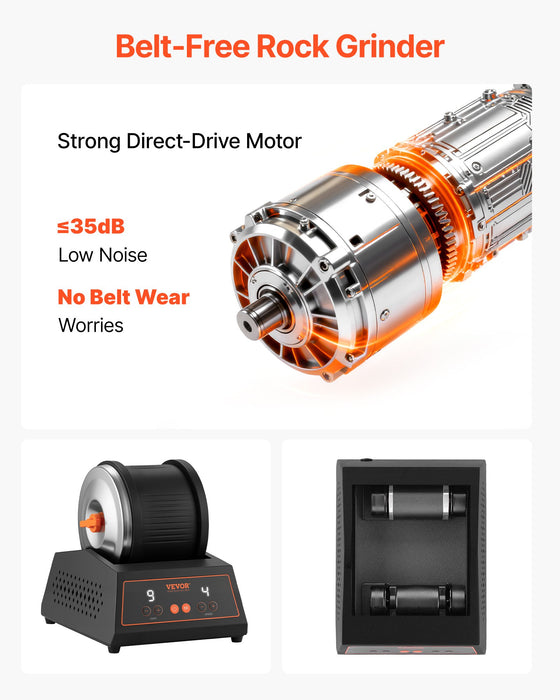 VEVOR Rock Tumbler Kit, 4lbs Rock Polishing Kit, 4 Speed Settings 9-Day Polishing Timer Stone Polishing Kit, Belt-Free Rock Polisher with Adapter & Overload Protection, Rock Polisher for Adults Kids
