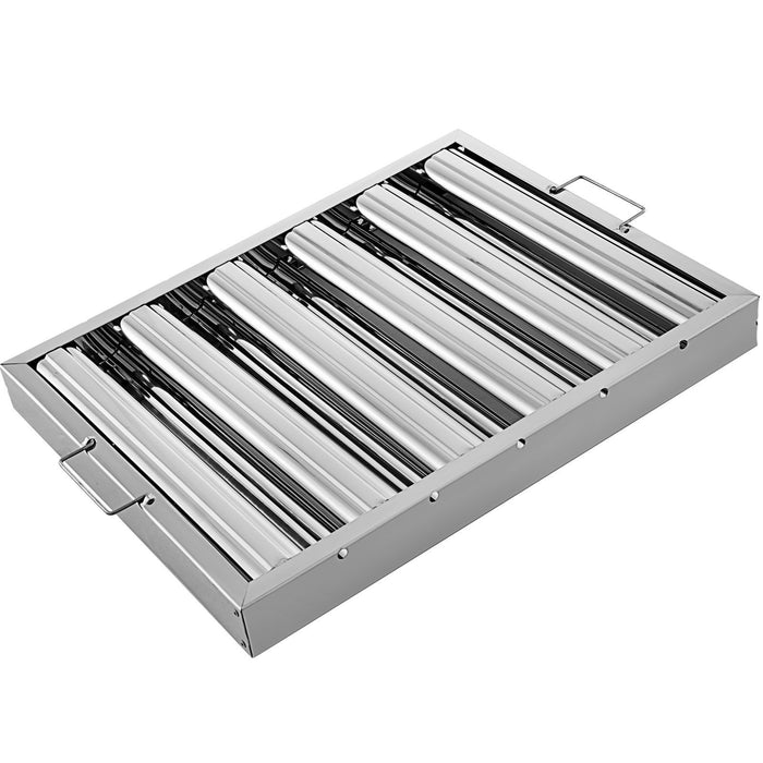 Pack of 6 Hood Filters 19.5W x 15.5H Inch, 430 Stainless Steel 5 Grooves Commercial Hood Filters, Range Hood Filter for Grease Rated Commercial Kitchen Exhaust Hoods