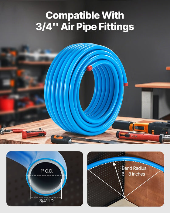 VEVOR Air Compressor Line Kit, 100FT x 3/4", HDPE-Aluminum Compressed Air Piping System, Leak-Proof, Pressure-Resistant & Easy-to-Install, Compressed Air Line Tubing Kit for Garages Workshops, Blue