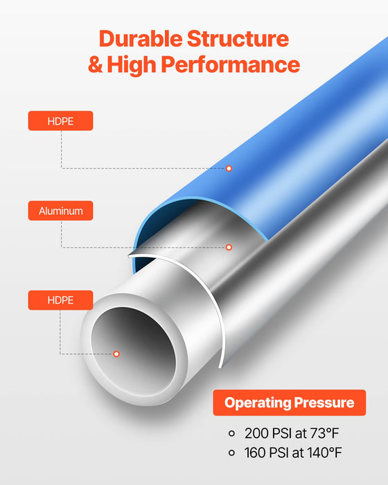 VEVOR Air Compressor Line Kit, 100FT x 3/4", HDPE-Aluminum Compressed Air Piping System, Leak-Proof, Pressure-Resistant & Easy-to-Install, Compressed Air Line Tubing Kit for Garages Workshops, Blue