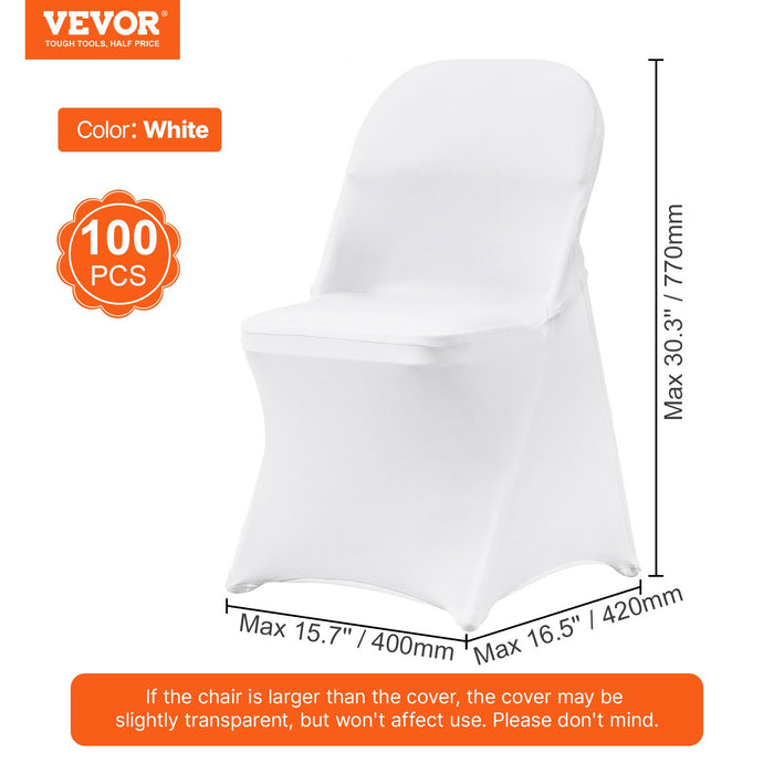 VEVOR Stretch Spandex Folding Chair Covers, Universal Fitted Chair Cover, Removable Washable Protective Slipcovers, for Wedding, Holiday, Banquet, Party, Celebration, Dining (100PCS White)