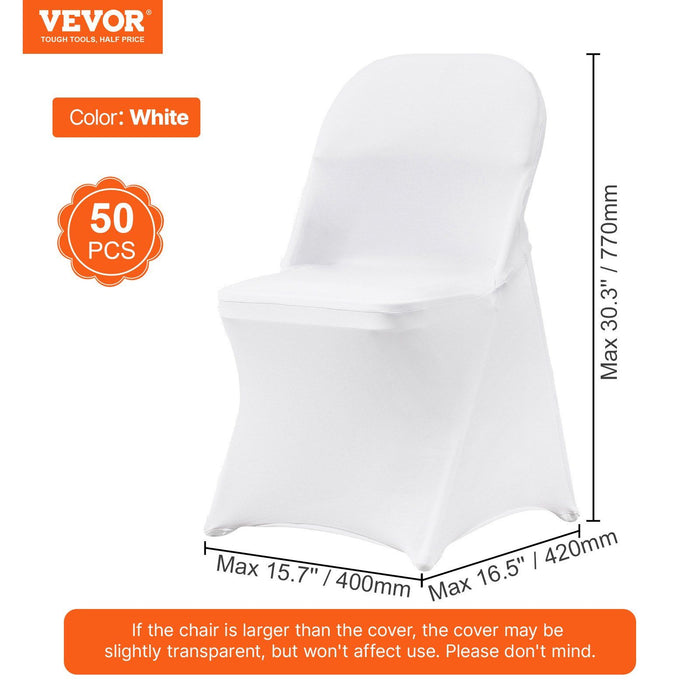 Stretch Spandex Folding Chair Covers, Universal Fitted Chair Cover, Removable Washable Protective Slipcovers, for Wedding, Holiday, Banquet, Party, Celebration, Dining (50PCS White)