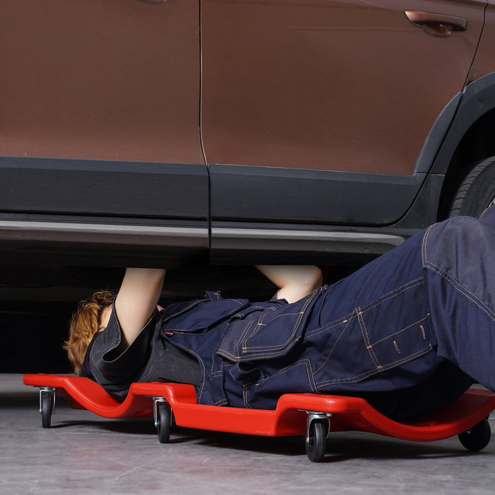 Mechanic Plastic Creeper, 914 mm, 158.8 kg Capacity Automotive Rolling Garage Creeper with Molded Ergonomic HDPE Body Padded Headrest & Dual Tool Trays 6 Wheels, for Garage Shop Auto Repair