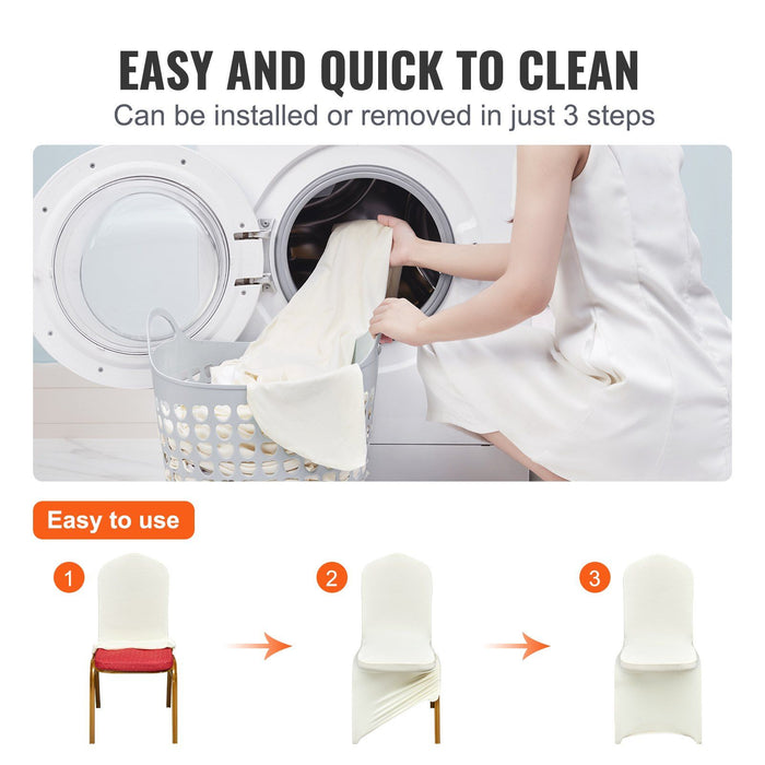 Stretch Spandex Folding Chair Covers, Universal Fitted Chair Cover, Removable Washable Protective Slipcovers, for Wedding, Holiday, Banquet, Party, Celebration, Dining (50PCS Beige)