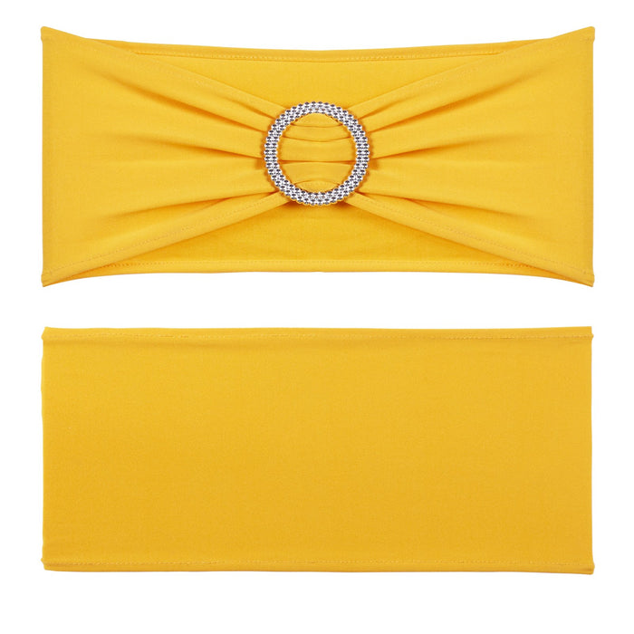 VEVOR Stretch Spandex Chair Sashes, Chair Slipcover and Stretch Chair Sash with Round Buckle, Elastic Chair Bands, Fitting Wedding, Holiday, Banquet, Party Chair Decoration (100 PCS Golden Yellow)