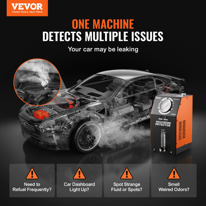 VEVOR Automotive Smoke Machine Leak Detector, EVAP Vacuum Fuel Leak Tester with Built-in Air Pump, Pressure Gauge & Flow Meter, 2-Mode Vacuum Pipe Fuel Diagnostic Detector for 12V Cars Trucks Boats