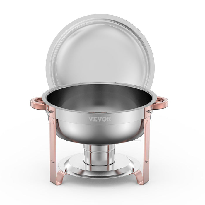 Chafing Dish Buffet Set, 5 Qt 4 Pack, Stainless Steel Chafer with 4 Full Size Pans, Round Catering Warmer Server with Lid Water Pan Folding Stand Clip, for Weddings Parties Banquets, Rose Gold
