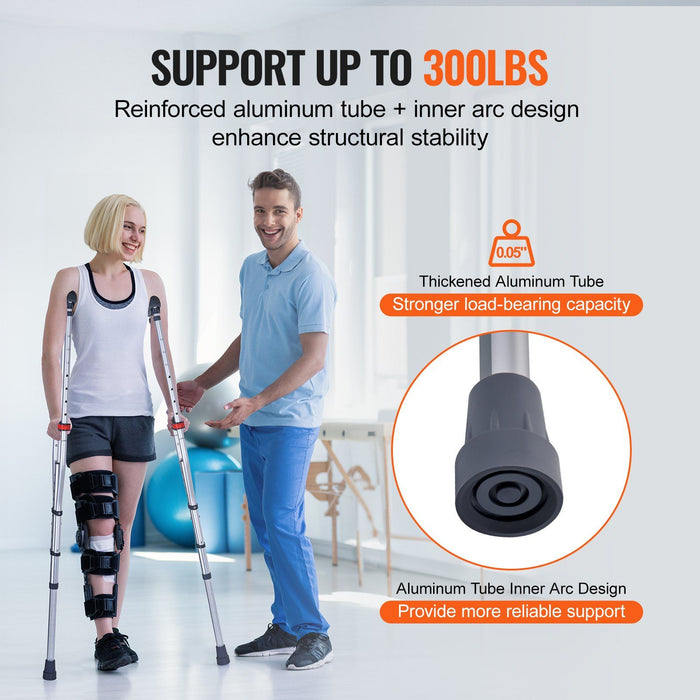 Underarm Crutches, 13-Level Height Adjustable Underarm Walking Crutches, Lightweight Aluminum Crutches for Adults Teenager - with Soft Underarm Pad for Leg Injury Surgery Disabled, 1 Pair 300LBS