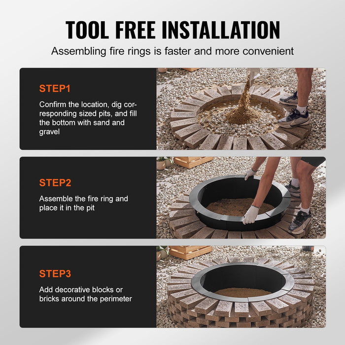 Fire Pit Ring, 44-Inch Outer/39-Inch Inner Diameter, 10inch Height 2.5mm Thick Fire Pit Insert, Heavy Duty Carbon Steel Liner DIY Campfire Ring above or In-Ground, for Outdoor Camping, Bonfires