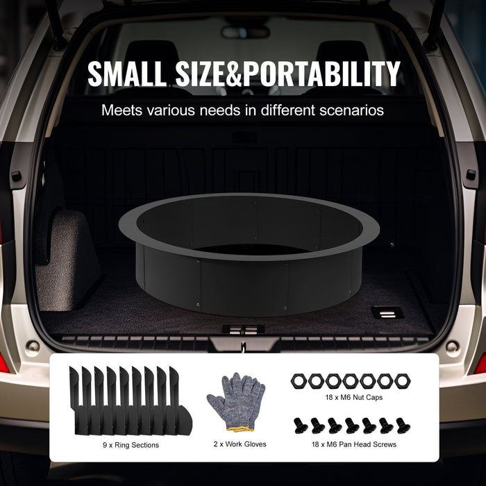 Fire Pit Ring, 44-Inch Outer/39-Inch Inner Diameter, 10inch Height 2.5mm Thick Fire Pit Insert, Heavy Duty Carbon Steel Liner DIY Campfire Ring above or In-Ground, for Outdoor Camping, Bonfires