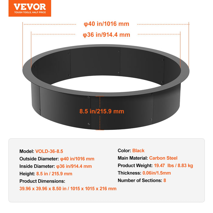 VEVOR Fire Pit Ring Round Inner Steel Liner DIY Campfire Firepit