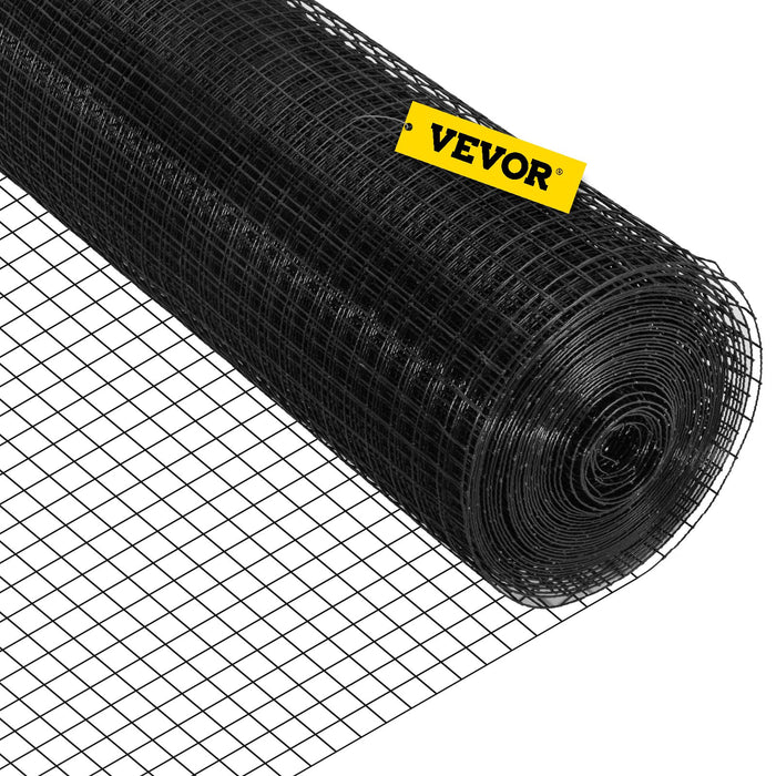 VEVOR Hardware Cloth, 24\" x50\' & 1\"x1\" Mesh Size, Galvanized Steel Vinyl Coated 16 Gauge Welded Wire with A Cutting Plier & A Pair of Fabric Gloves, for Garden Fencing & Pet Enclosures, Black