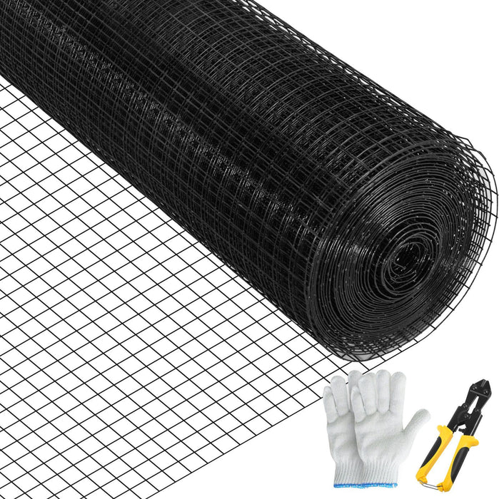 Hardware Cloth, 24" x 100' & 1"x1" Mesh Size, Galvanized Steel Vinyl Coated 16 Gauge Chicken Wire Fencing with A Cutting Plier & A Pair of Fabric Gloves, for Garden Fencing & Pet Enclosures,