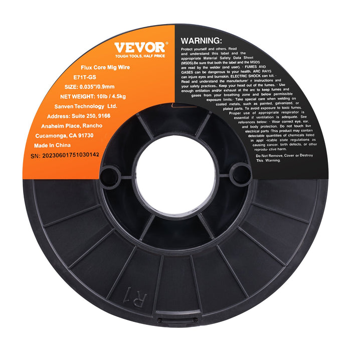 VEVOR Flux Core MIG Welding Wire E71T-GS 0.035" 10LB Gasless Mild Steel MIG Wire
