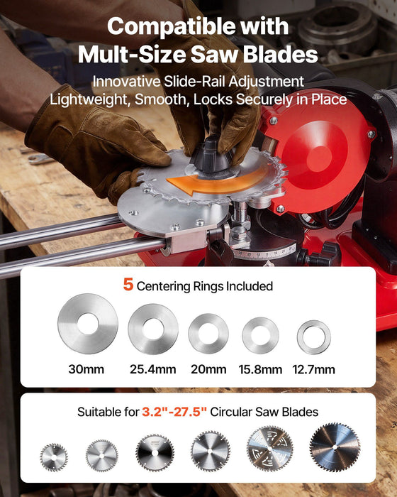 Circular Saw Blade Sharpener with Water Tank, 370W 2890RPM Rotary Angle Mill Grinder, Water Injection Sharpening Machine with 125mm Grinding Wheel - Fits Φ80mm to Φ700mm Circular Saw Blades