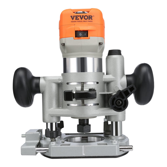VEVOR Wood Router, 1.25HP 800W, Compact Wood Trimmer Router Combo Tool with Plunge and Fixed Base, 30000RPM 6 Variable Speeds, with 1/4'' & 5/16'' Collets Dust Hood, for Woodworking Slotting Trimming