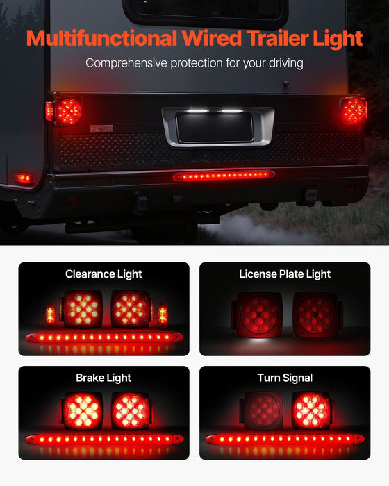 Trailer Lights, LED Trailer Tail Lights Kit with Stop Brake Turn Tail License Plate Clearance Lamp, Waterproof Tow Lighting Kit with Wiring Harness for Boat Truck Camper RV Snowmobile Caravan