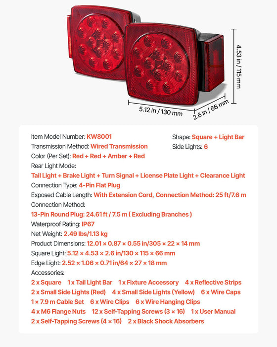 Trailer Lights, LED Trailer Tail Lights Kit with Stop Brake Turn Tail License Plate Clearance Lamp, Waterproof Tow Lighting Kit with Wiring Harness for Boat Truck Camper RV Snowmobile Caravan