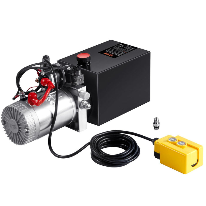 Hydraulic Pump, 6 Quart Hydraulic Power Unit, Double Acting Dump Trailer Pump, 0.91 GPM Flow Rate, 3200 PSI Max Relief Pressure, DC 12V Hydraulic Pump for Dump Trailer Car Lifting