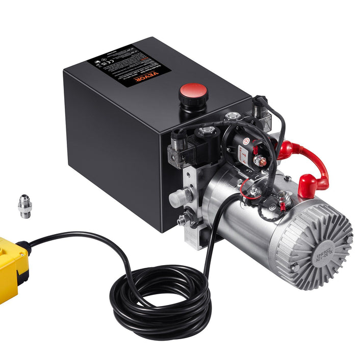 Hydraulic Pump, 6 Quart Hydraulic Power Unit, Double Acting Dump Trailer Pump, 0.91 GPM Flow Rate, 3200 PSI Max Relief Pressure, DC 12V Hydraulic Pump for Dump Trailer Car Lifting