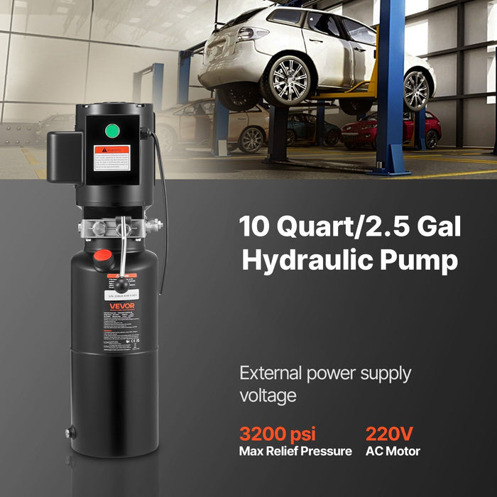Hydraulic Pump Power Unit, AC 220V, 10 Quart Single Acting Hydraulic Unit, 6.3 L/min Oil Flow, Max Discharge Pressure 22 MPa for Dump Truck, Auto Repair Garage, Car Lifting Platforms, Black