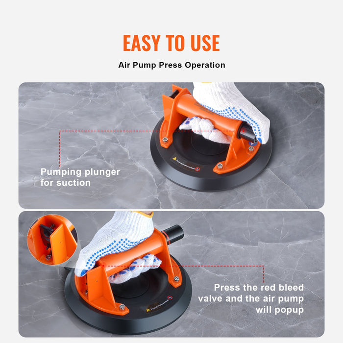 VEVOR Glass Suction Cup, 203 mm 278 kg Capacity, Vacuum Suction Cup with ABS Handle and Carry Box, Heavy Duty Industrial Suction Cup Lifter Tool for Glass, Granite, Tile, Metal, Wood Panel Lifting