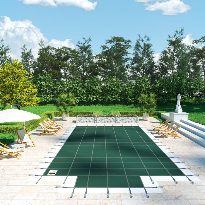 VEVOR Pool Safety Cover Fits 20x40ft Rectangle Inground Safety Pool Cover Green Mesh with 4x8ft Center End Steps Solid Pool Safety Cover for Swimming Pool Winter Safety Cover