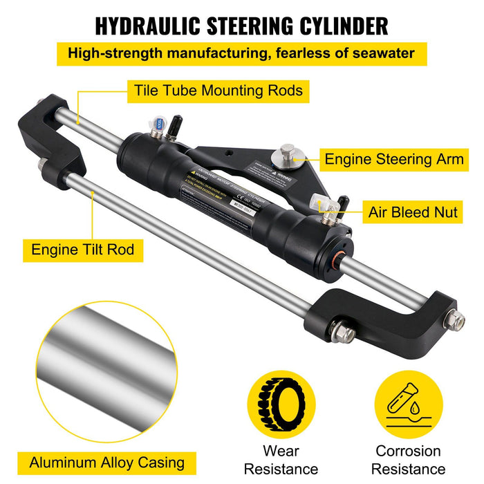 Hydraulic Boat Steering Kit, 300HP Hydraulic Steering Kit Helm Pump, Cylinder, Wheel, 24 Feet Hose Hydraulic Steering Seal Kit, Corrosion-Resistant Boat Steering System Marine Steering Kit