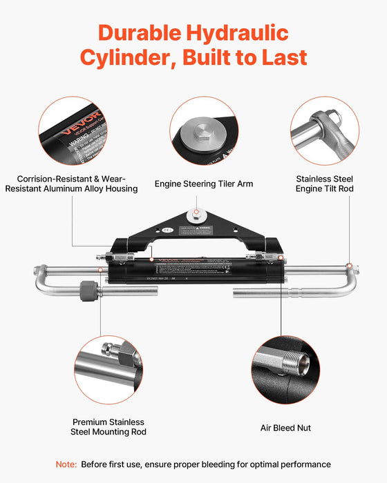 VEVOR Hydraulic Steering Kit, 150 HP, Marine Boat Hydraulic Steering System, with 6.9 MPa/1000 psi Helm Pump, Two-Way Lock Cylinder, and 6 m High-Strength Hoses, for Single Station, Single-Engine Use