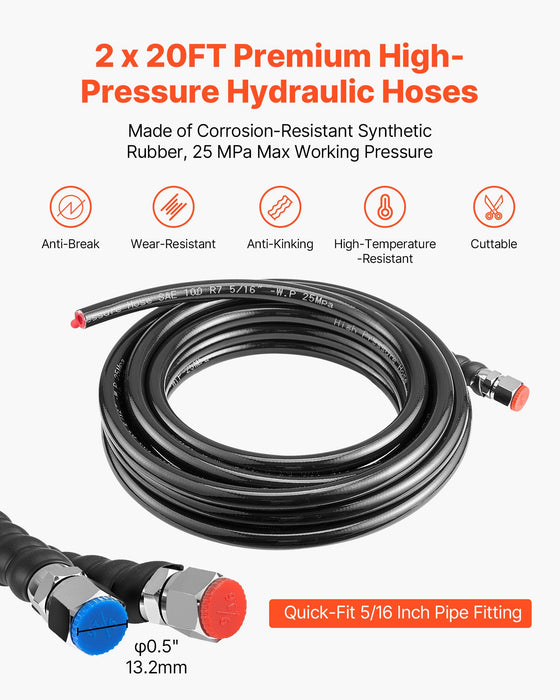 VEVOR Hydraulic Steering Kit, 90 HP, Marine Boat Hydraulic Steering System, with 6.9 MPa/1000 psi Helm Pump, Two-Way Lock Cylinder, and 6 m High-Strength Hoses, for Single Station, Single-Engine Use
