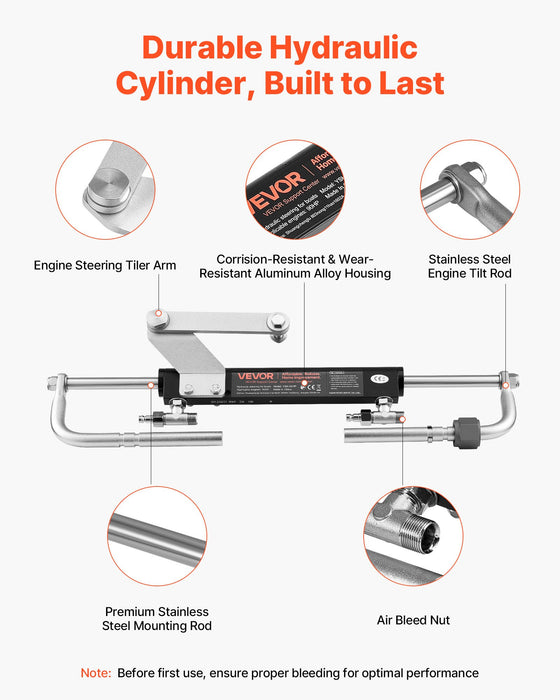 VEVOR Hydraulic Steering Kit, 90 HP, Hydraulic Steering Helm Pump & Cylinder, with 6.9 MPa/1000 psi Max Working Pressure, Aluminum Alloy Housing, Check Valve, for Outboards Fishing Boats Sailboats