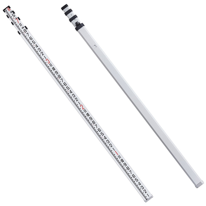 VEVOR Aluminum Grade Rod, 14-Feet/8ths 4 Sections Telescopic Measuring Rod, Double-Sided Scale 1/8in Leveling Rod Stick, Aluminum Alloy Survey Rod w/ Bubble Level &Carrying Bag for Houses,Walls,Floors