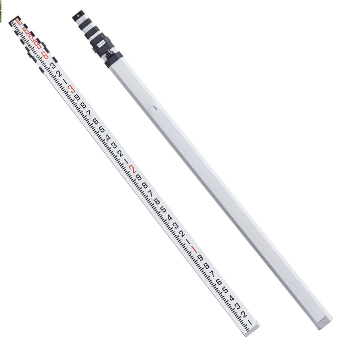 Aluminum Grade Rod, 18-Feet/10ths 6 Sections Telescopic Measuring Rod,Double-Sided Scale 1/10ft Leveling Rod Stick,Aluminum Alloy Survey Rod w/ Bubble Level &Carrying Bag for Houses,Walls,Floors