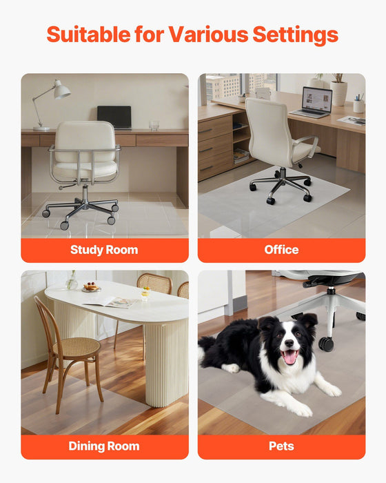 Chair Mat, 915 x 1225 mm Transparent Office Chair Mat for Hard Floors, Floor Protector for Rolling Chairs, Non-Slip & Easy to Clean, Smooth Glide Under Desk Rug for Home Office (Rectangular)