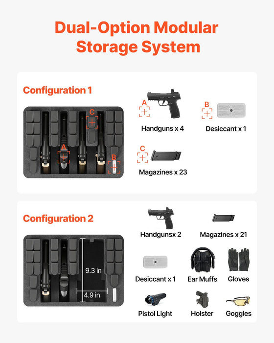 Hard Pistol Case, Heavy Duty Hard Gun Case with XPE Foam Lining, Waterproof Pistol Storage Box with Customizable Interior & Handle for Gun, Lenses, Camera, Gear, TSA Compliant, 404x319x192 mm