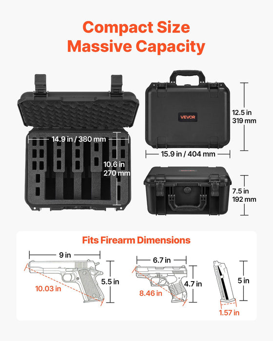 Hard Pistol Case, Heavy Duty Hard Gun Case with XPE Foam Lining, Waterproof Pistol Storage Box with Customizable Interior & Handle for Gun, Lenses, Camera, Gear, TSA Compliant, 404x319x192 mm