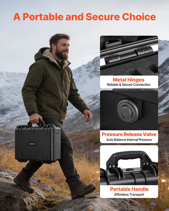 Hard Pistol Case, Heavy Duty Hard Gun Case with XPE Foam Lining, Waterproof Pistol Storage Box with Customizable Interior & Handle for Gun, Lenses, Camera, Gear, TSA Compliant, 475x415x215 mm