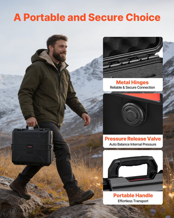 Hard Pistol Case, Heavy Duty Hard Gun Case with XPE Foam Lining, Waterproof Pistol Storage Box with Customizable Interior & Handle for Gun, Lenses, Camera, Gear, TSA Compliant, 556x455x225 mm