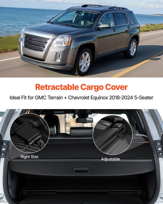 Retractable Cargo Cover, Carbon Fiber Texture Trunk Cover, Anti-Peeping Luggage Privacy Shield, Seamless Fixation Shade, Extended Version for GMC Terrain & Chevrolet Equinox 2018-2024 5-Seater