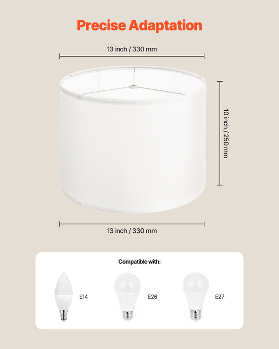 Drum Lamp Shade 2 Set, 33 cm Top x 33 cm Bottom x 25 cm High, Medium Drum Linen Lampshade, Replacement Lamp Shade for Table Lamps Floor Lamps Pendant Lights, Easy Assembly Required (Off-white)
