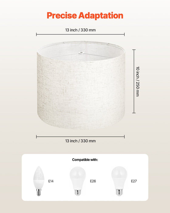 Drum Lamp Shade, 33 cm Top x 33 cm Bottom x 25 cm High, Medium Drum Linen Lampshade, Replacement Lamp Shade for Table Lamps Floor Lamps Pendant Lights, Easy Assembly Required (Light Linen)