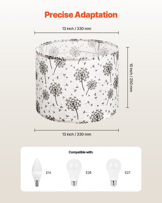 Drum Lamp Shade 2 Set, 33 cm Top x 33 cm Bottom x 25 cm High, Medium Drum Linen Lampshade, Replacement Lamp Shade for Table Lamps Floor Lamps, Easy Assembly Required (Light Dandelion Pattern)