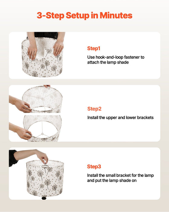 Drum Lamp Shade 2 Set, 33 cm Top x 33 cm Bottom x 25 cm High, Medium Drum Linen Lampshade, Replacement Lamp Shade for Table Lamps Floor Lamps, Easy Assembly Required (Light Dandelion Pattern)