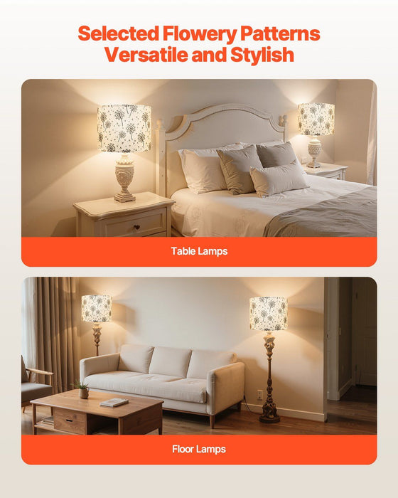 Drum Lamp Shade 2 Set, 33 cm Top x 33 cm Bottom x 25 cm High, Medium Drum Linen Lampshade, Replacement Lamp Shade for Table Lamps Floor Lamps, Easy Assembly Required (Light Dandelion Pattern)