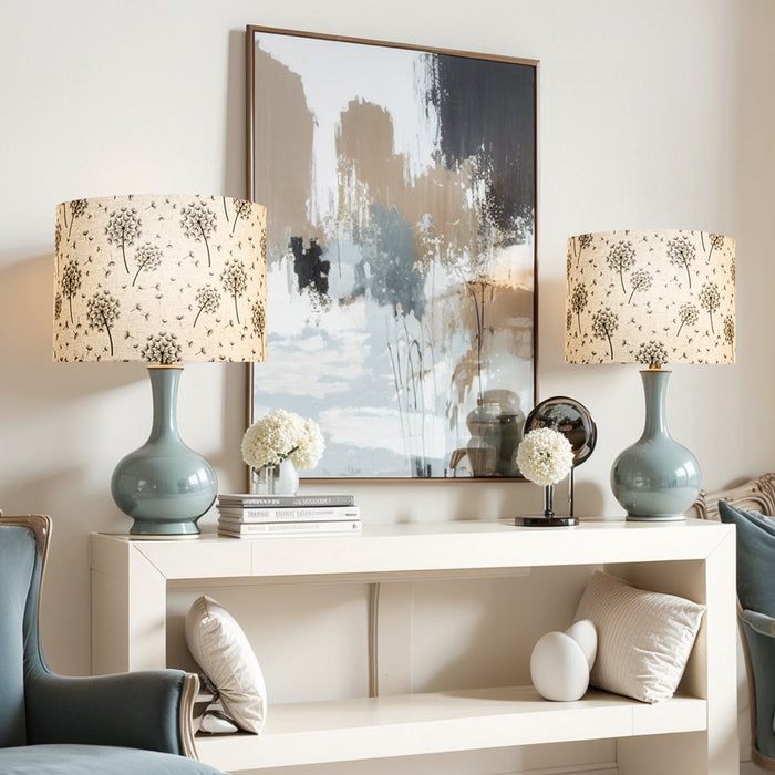 Drum Lamp Shade 2 Set, 33 cm Top x 33 cm Bottom x 25 cm High, Medium Drum Linen Lampshade, Replacement Lamp Shade for Table Lamps Floor Lamps, Easy Assembly Required (Light Dandelion Pattern)