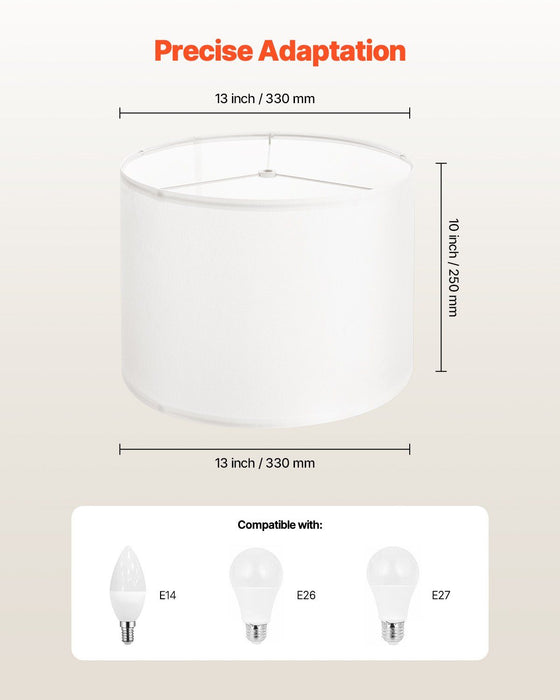 Drum Lamp Shade, 33 cm Top x 33 cm Bottom x 25 cm High, Medium Drum Linen Lampshade, Replacement Lamp Shade for Table Lamps Floor Lamps Pendant Lights, Easy Assembly Required (Off-white Linen)